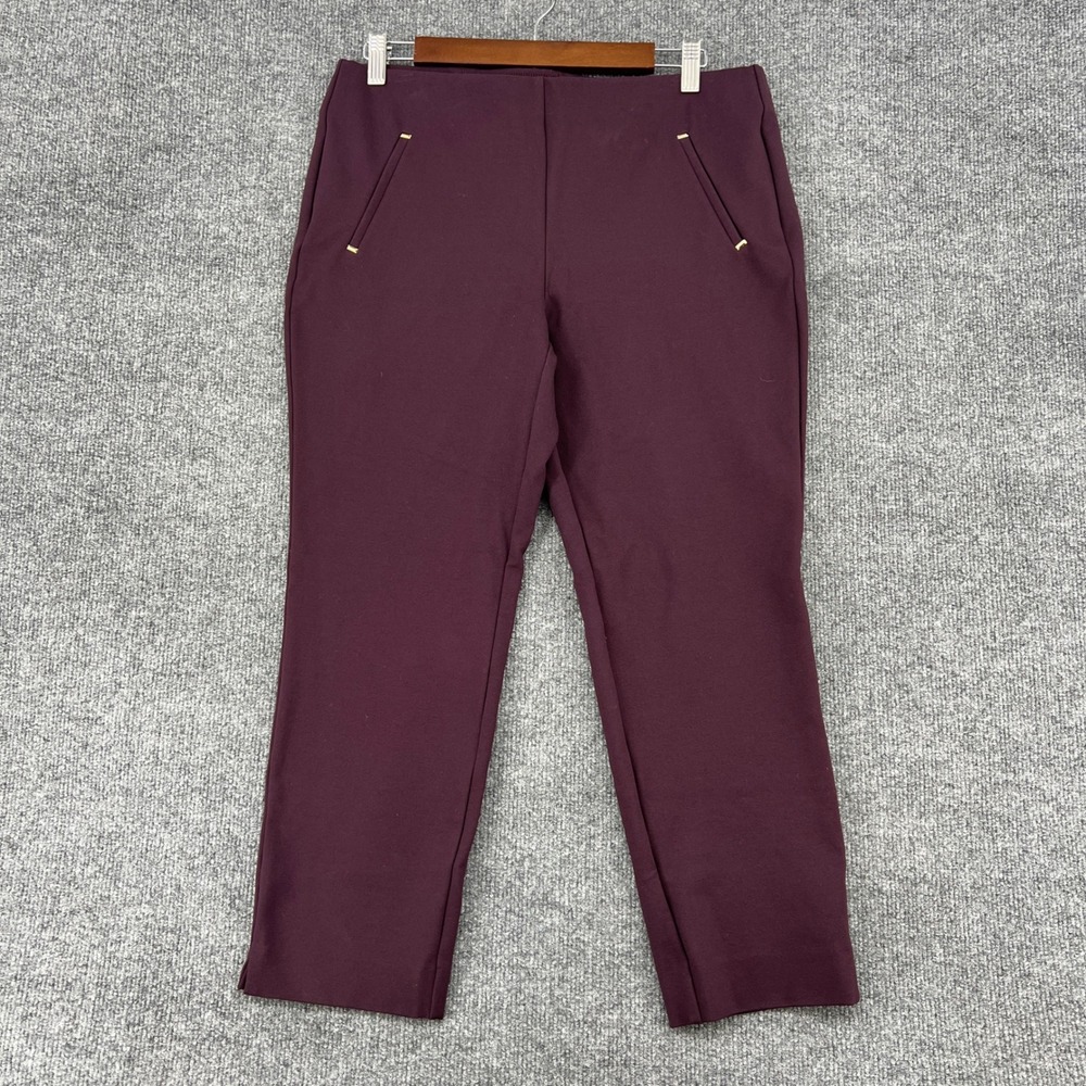 Chicos Pull On Trousers Womens 10P Burgundy Gold Ankle Office Professional